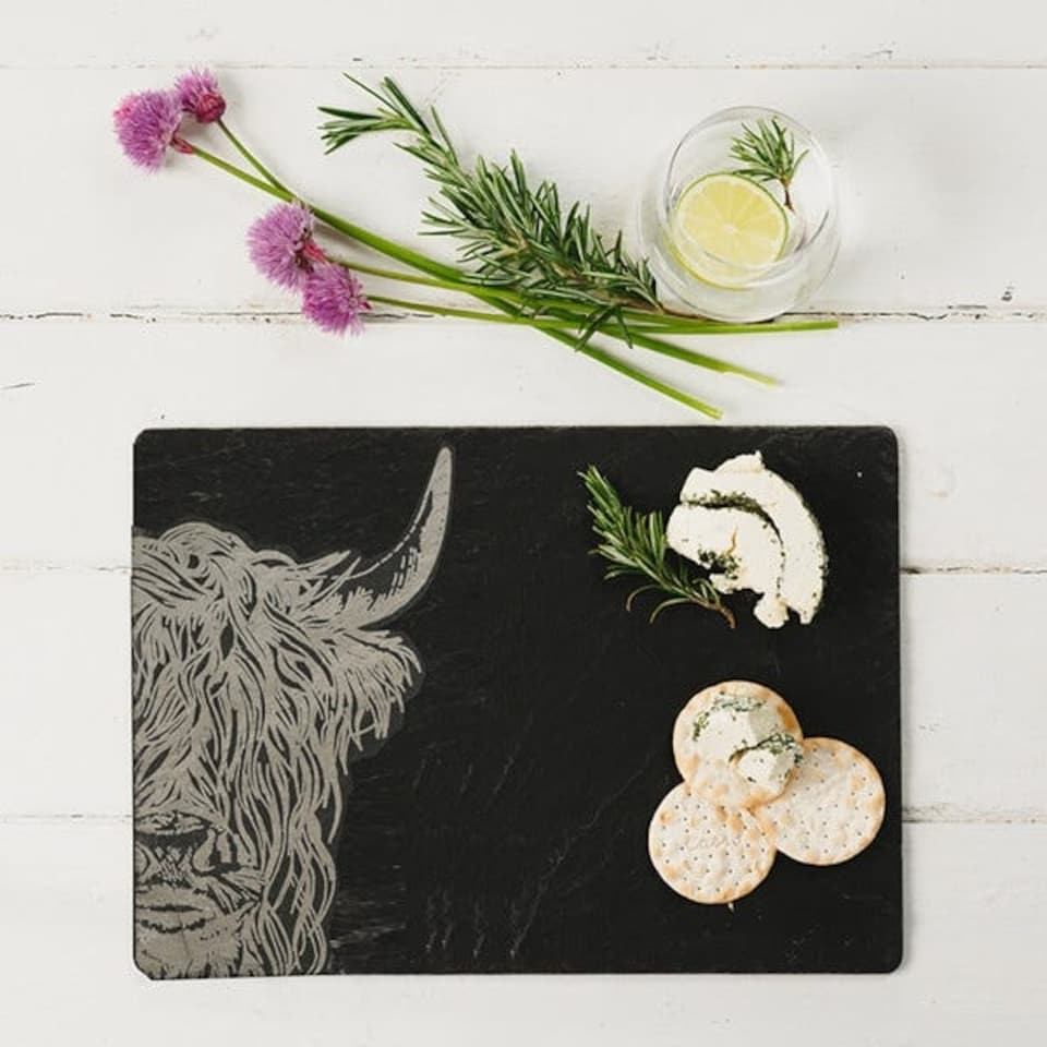 image 1 of The Just Slate Company Highland Cow Slate Cheese Board