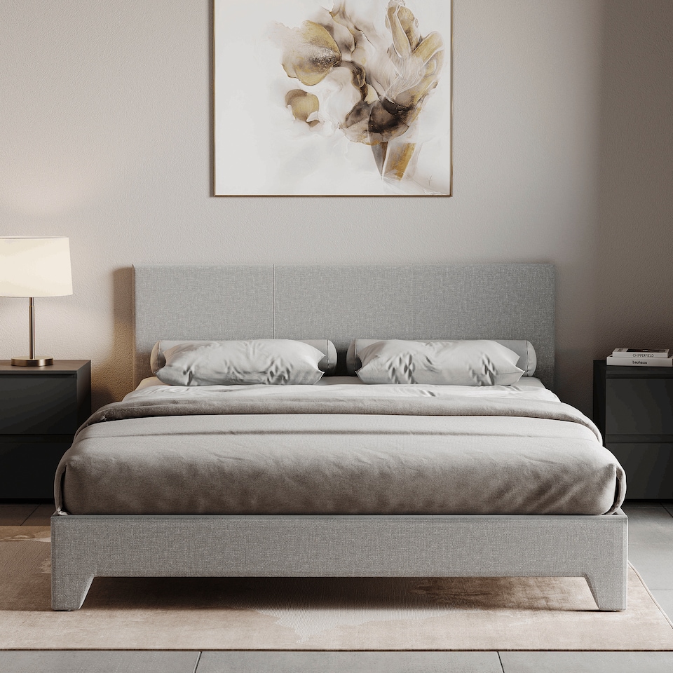 image 1 of Vida Designs Victoria 5ft King Size Bed Fabric Upholstered, Light Grey Linen, 150 x 200cm