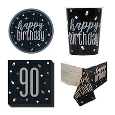 Black Glitz 90th Birthday 8 Person Value Party Pack