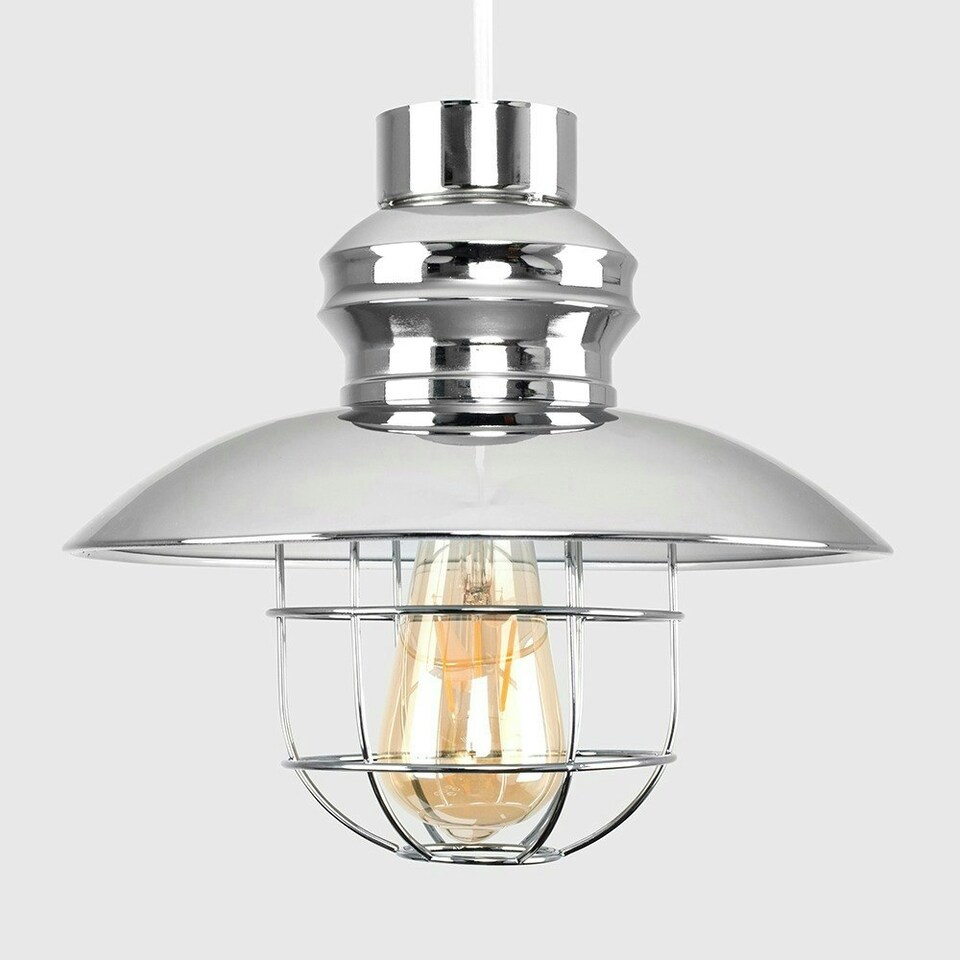 image 1 of ValueLights Fisherman's Style Silver Chrome White Metal Ceiling Pendant Light Shade