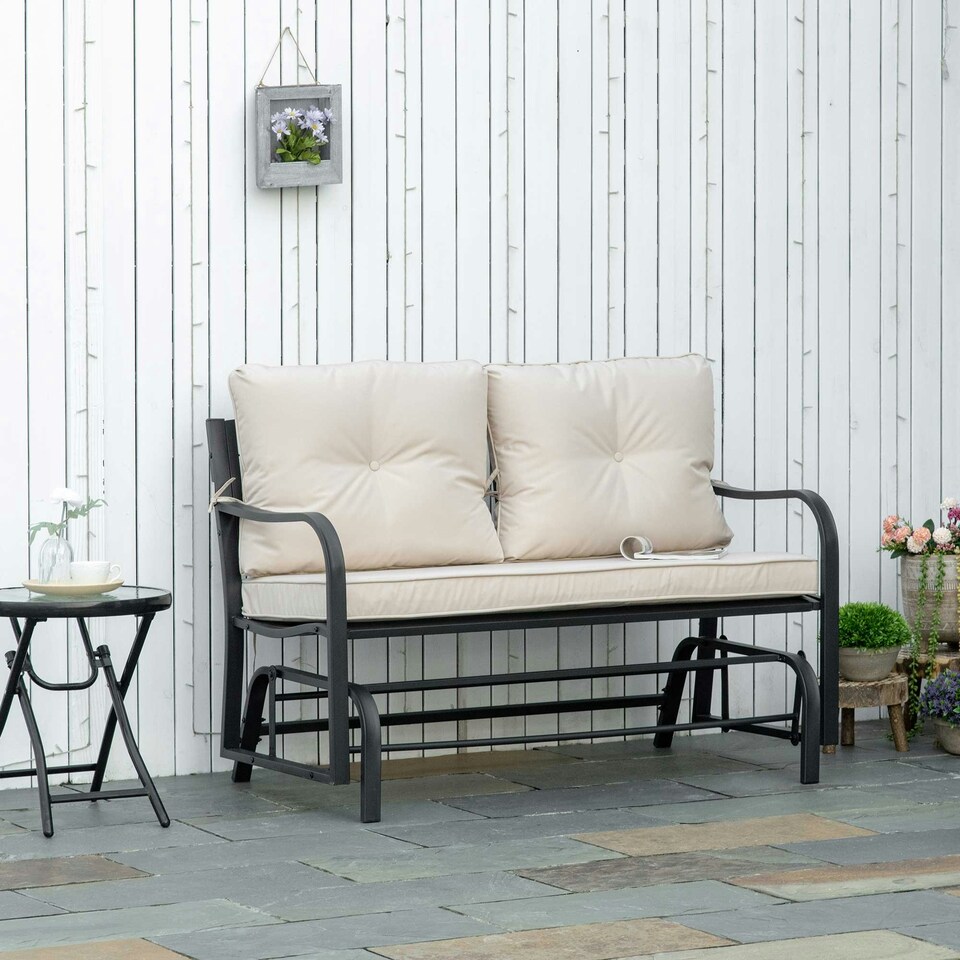image 1 of Outsunny Outdoor Double Rocking Chair Glider Loveseat, Khaki