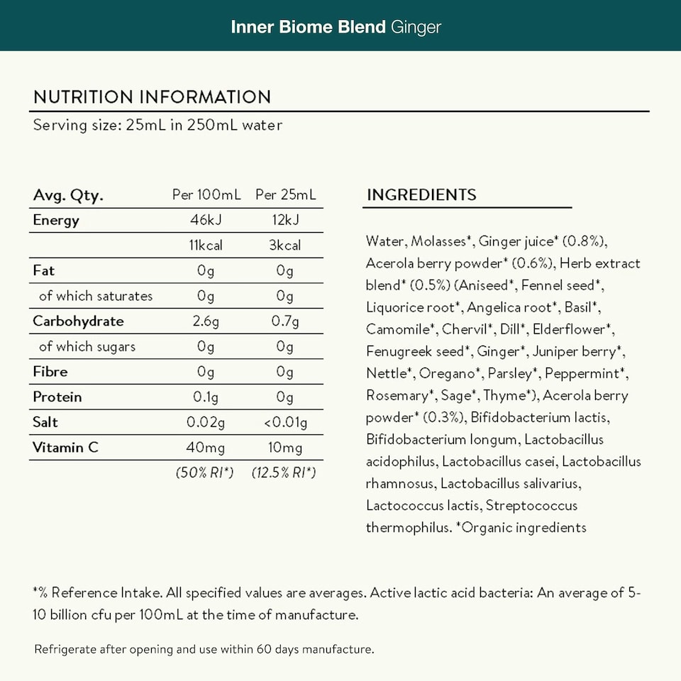 image 1 of Nuzest Inner Biome Blend – Digestive Health & Microbiome Support – 8 Microbiotic Cultures, 19 Fermented Herbs - Gut Health - Vegan - Ginger