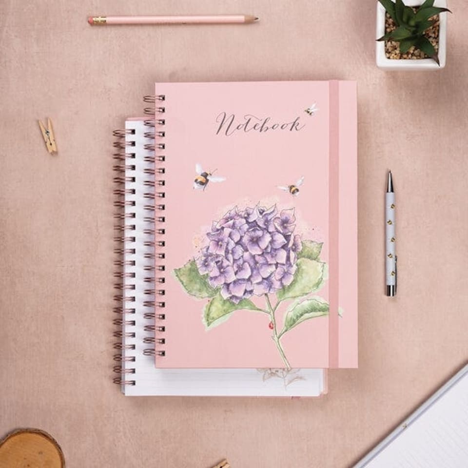 image 1 of Wrendale Designs Bee & the Hydrangea A4 Notebook Pink