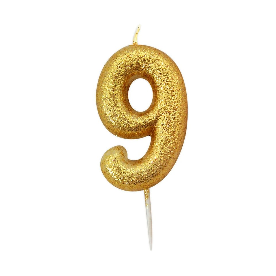 Anniversary House Metallic Glitter 9th Birthday Pick Candle - Gold - One Size