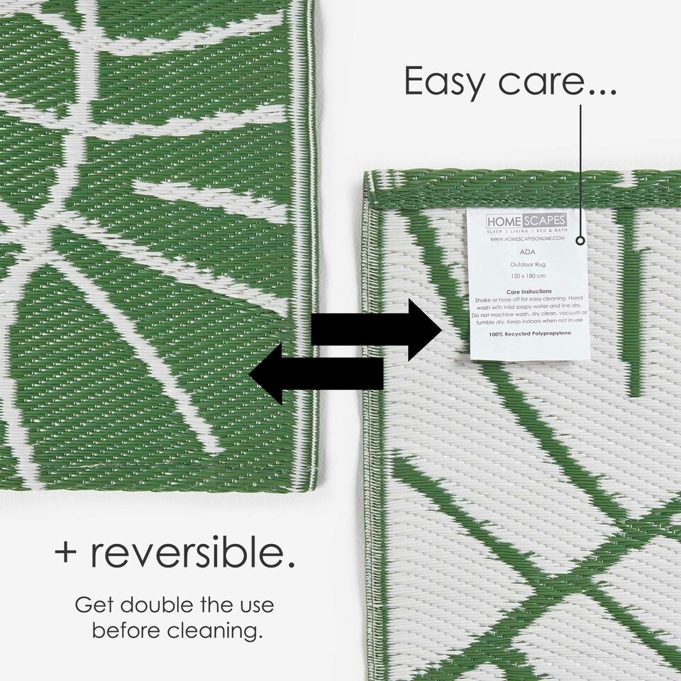 image 1 of Homescapes Outdoor Rug Luxury Waterproof Reversible Recycled, For Garden, Ada Botanical Green | 150 x 240 cm