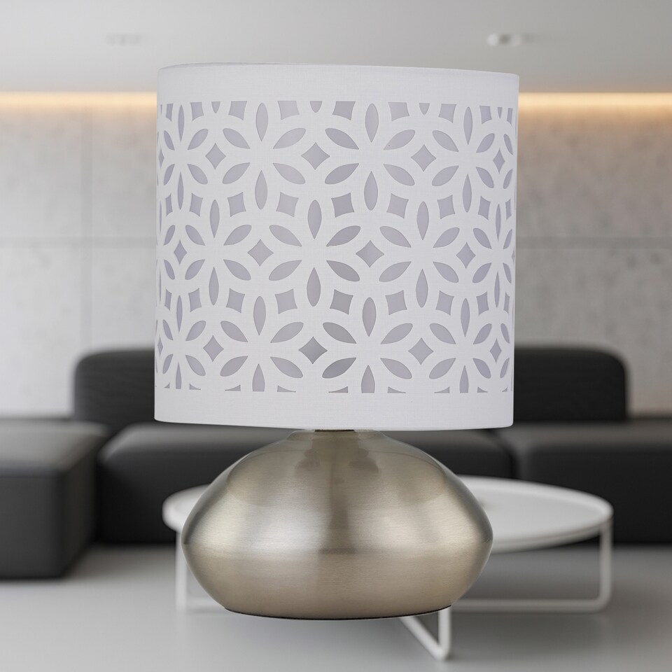 image 1 of Jenson - Brushed Chrome Touch Table Lamp with White Laser Cut Shade