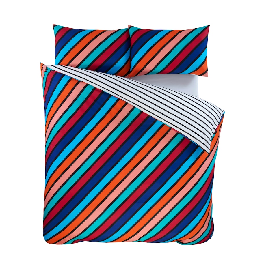 image 1 of Oxford Stripe Microfibre Reversible Duvet Cover Set with Pillowcase | Blue | Double