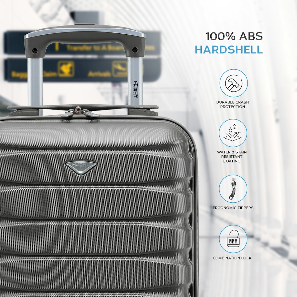 image 1 of 40x30x20cm Wizz Air & Vueling Maximum Size Free Cabin Carry On Lightweight 4 Wheel ABS Hard Case Suitcases Cabin Carry On Hand Luggage Grey | Charcoal | Cabin Bag