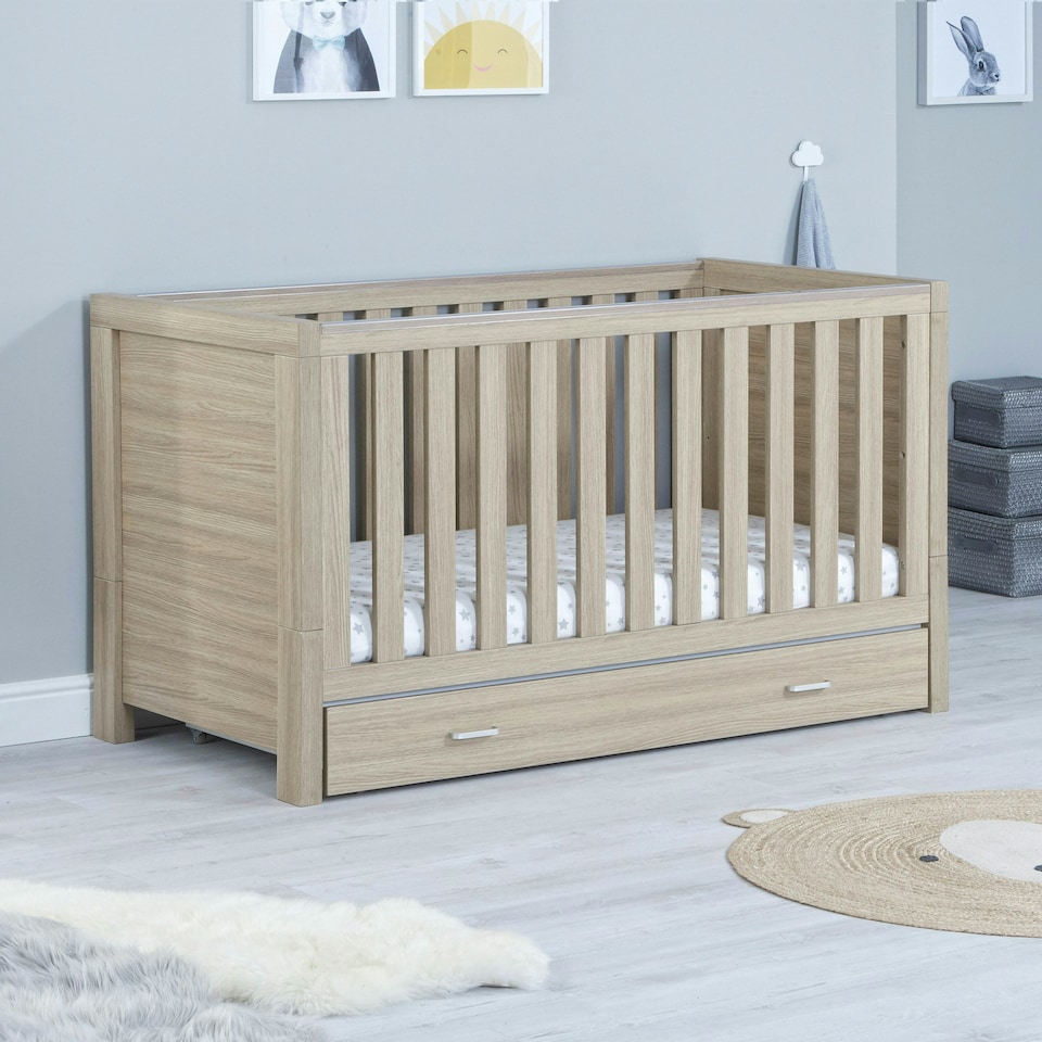 image 1 of Babymore Luno 3 Piece Room Set with Drawer - Oak