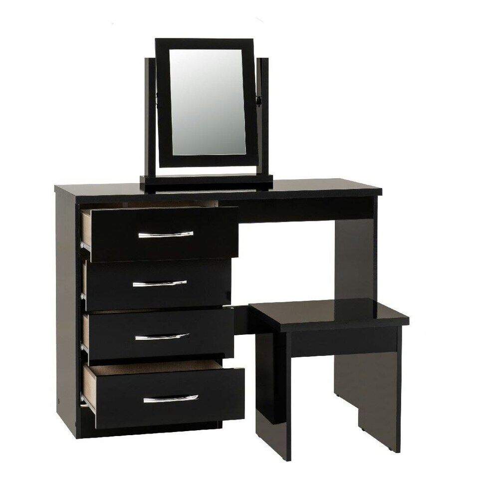 image 1 of Nevada 4 Drawer Dressing Table Set Black