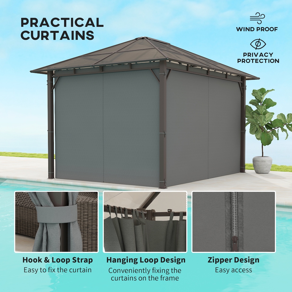 image 1 of Outsunny 3.6x3(m) Hardtop Gazebo Garden Pavilion w/ Polycarbonate Roof, Grey | Grey | Dark Grey | 1