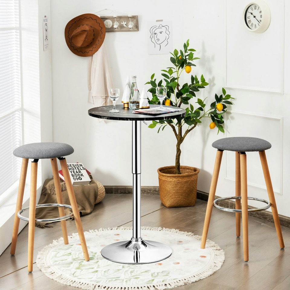 image 1 of COSTWAY 2Pcs Modern Bar Table Round Pub Table Black | Black