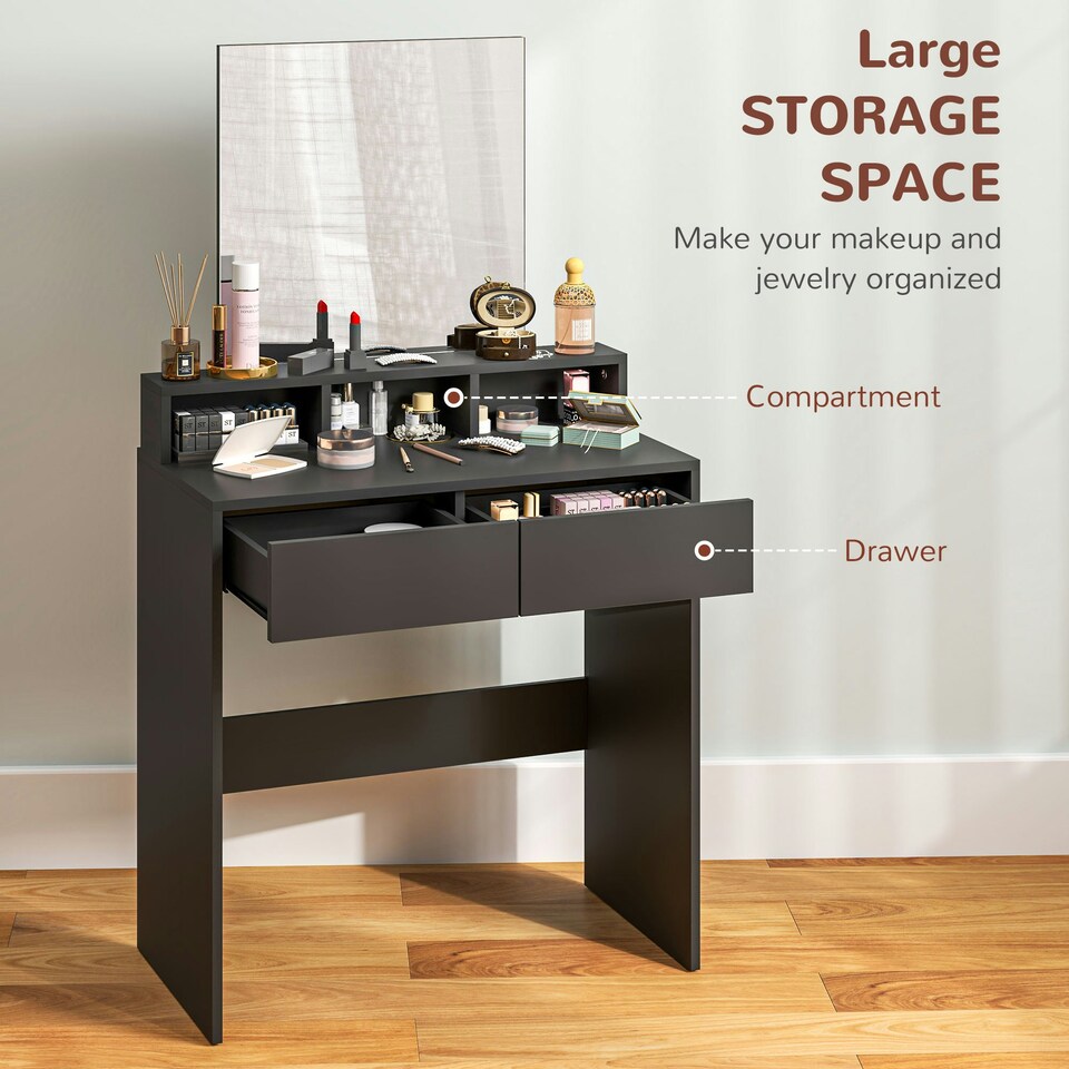 image 1 of HOMCOM Dressing Table with Mirror, Drawers, for Bedroom, Black Black