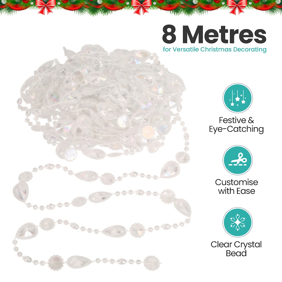 image 1 of Iridescent Bead Chain Garland, Christmas Clear Garland Strands - 8M