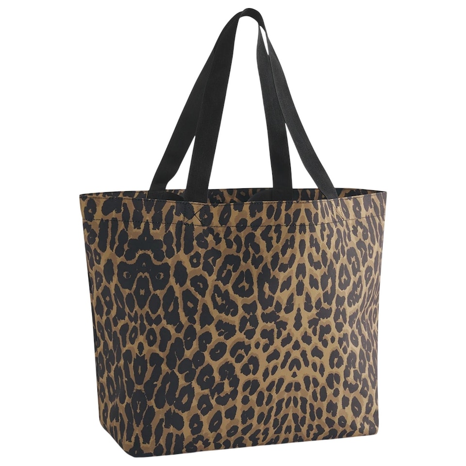 image 1 of Bagbase Leopard Print 25L Tote Bag | Black | Black/Brown | 1