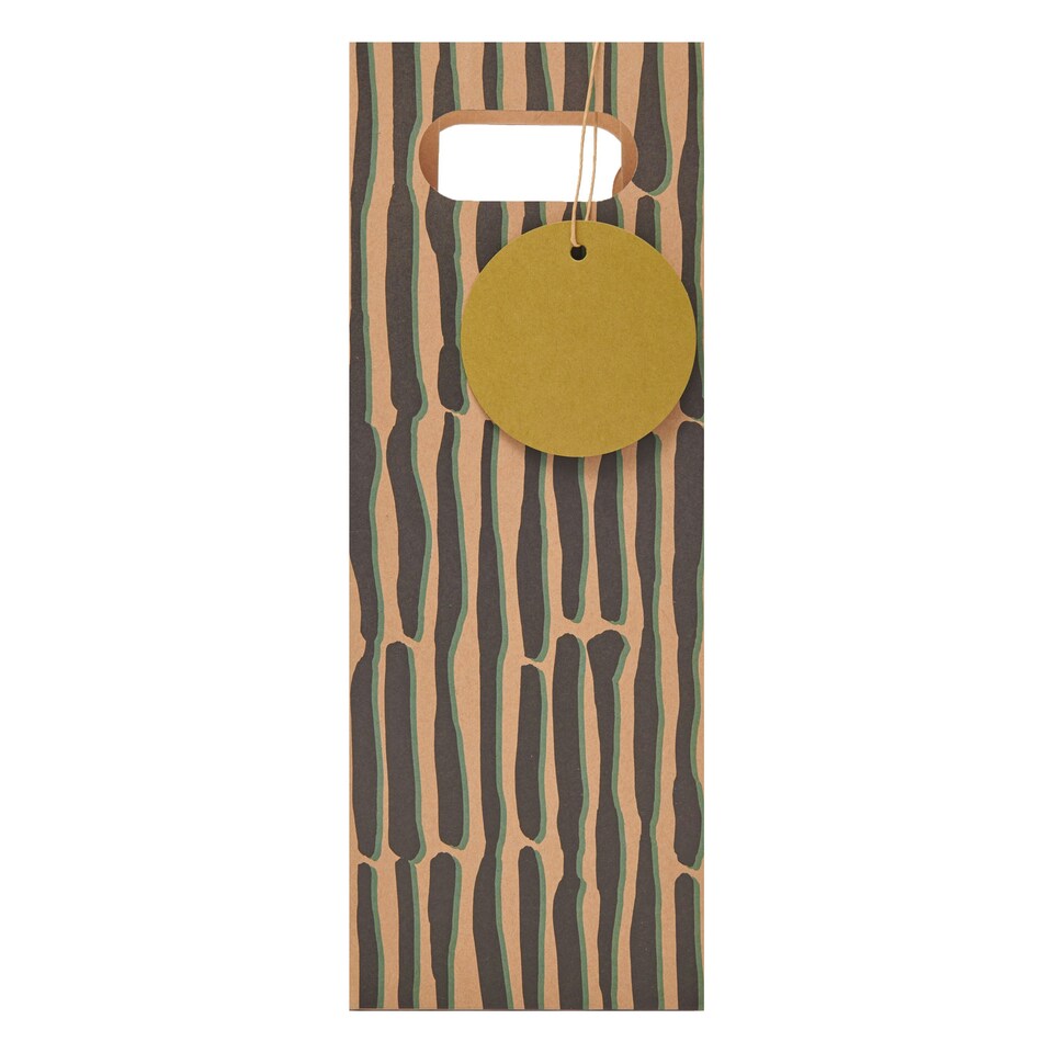 image 1 of Multipack of 3 Bottle Gift Bags | Party Bags for Presents | Birthdays/Thank You | For Him/Her/Friend | Eco Block Print Design Brown