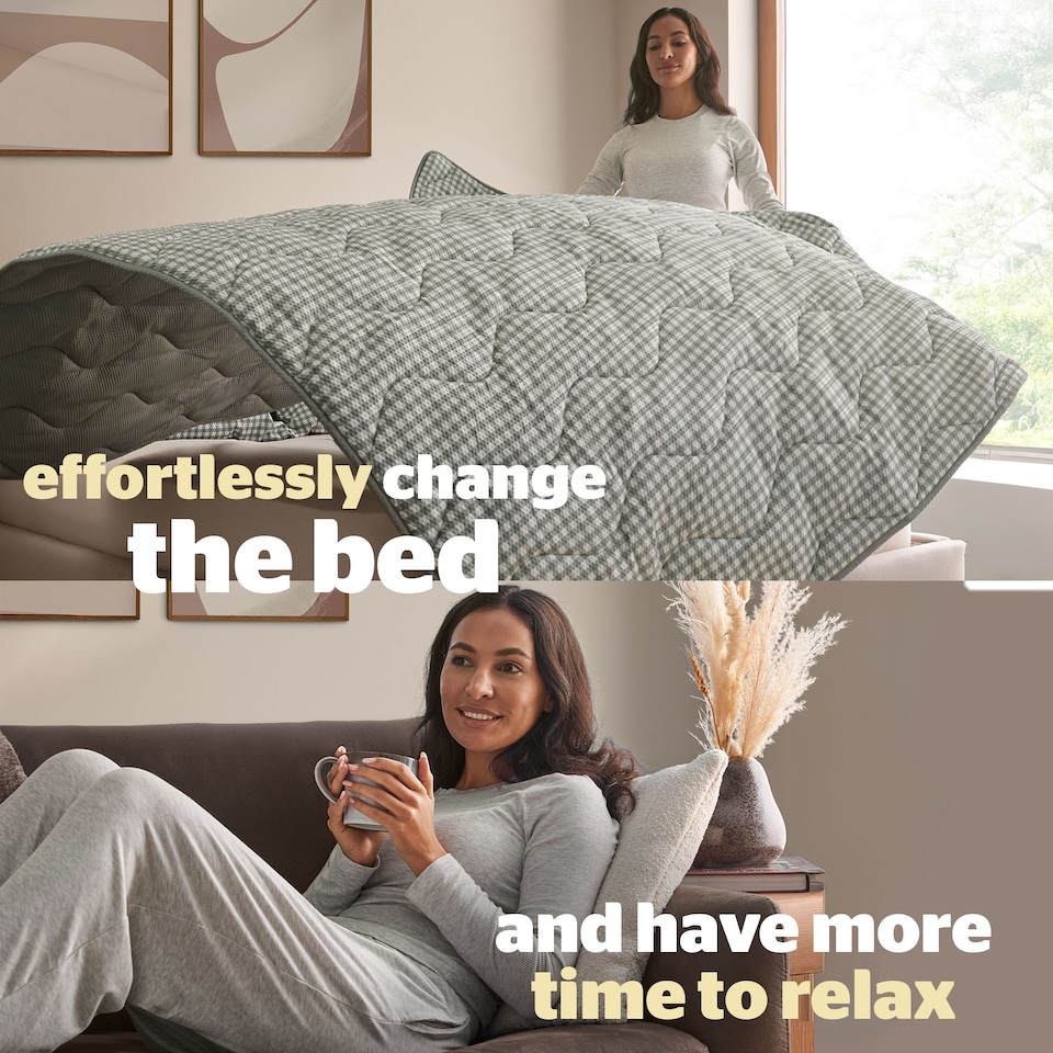image 1 of Silentnight Summer Breeze 4.5 Tog Coverless Duvet and Pillowase Set, Sage Gingham | Green | Sage