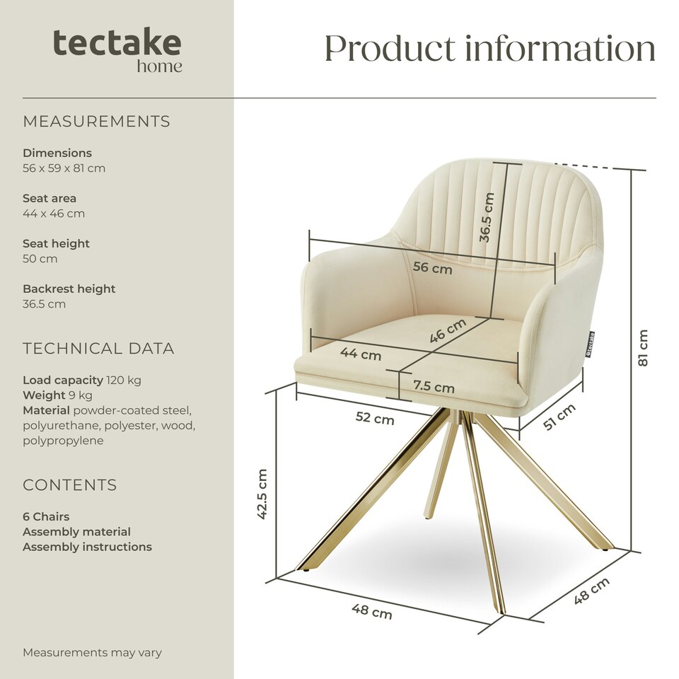 image 1 of Lounge Armchair Living Room Accent Chair 360 Swivel Slim Steel Legs Velvet Fabric - Set of 6 Cream | Cream/Gold