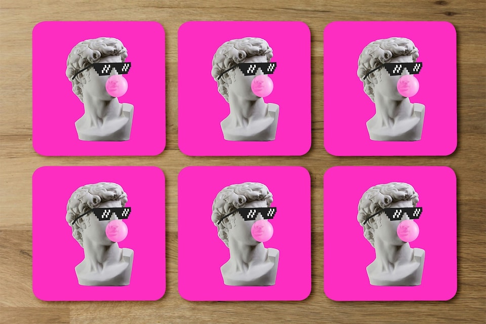 image 1 of Plaster statue,  David's head in pixel glasses (Placemat & Coaster Set)