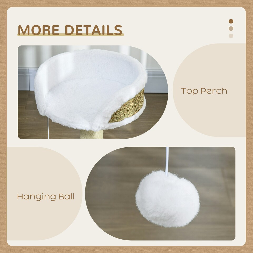 image 1 of PawHut Cat Tree with Scratching Post for Small Indoor Cats, White