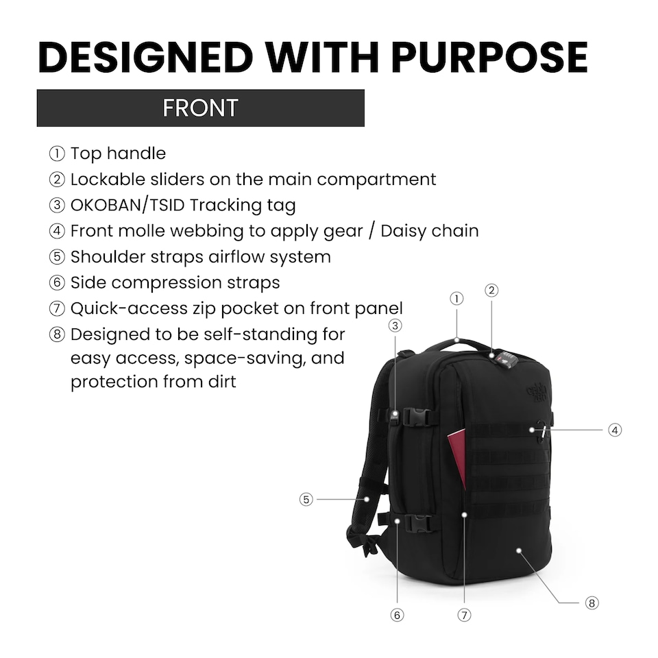 image 1 of CabinZero Military Backpack 28L, Underseat Approved Tactical Rucksack with MOLLE Webbing