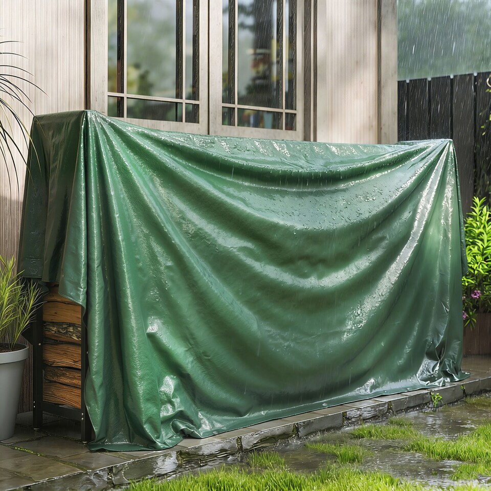 image 1 of Outsunny 3 x 4m Waterproof Tarpaulin, 90GSM Tear-Resistant PE Tarp | Green | Green | 300 x 400 cm