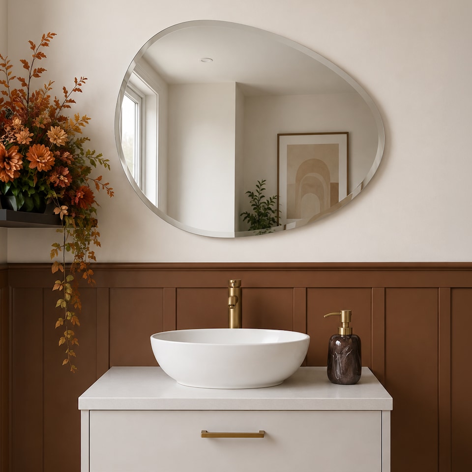 image 1 of Showerdrape Angel Oval Wall Mounted Frameless Bevelled Edge Bathroom Mirror 60 x 45cm | Chrome | Mirror | 1