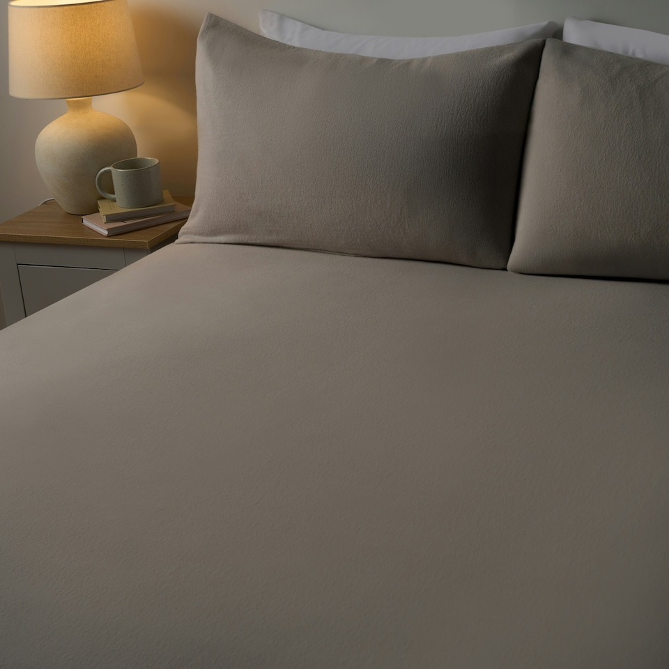 image 1 of OHS 100% Brushed Cotton Soft Cosy Warm Fleece 25cm Deep Elasticated Fitted Sheet | Brown | Natural | King