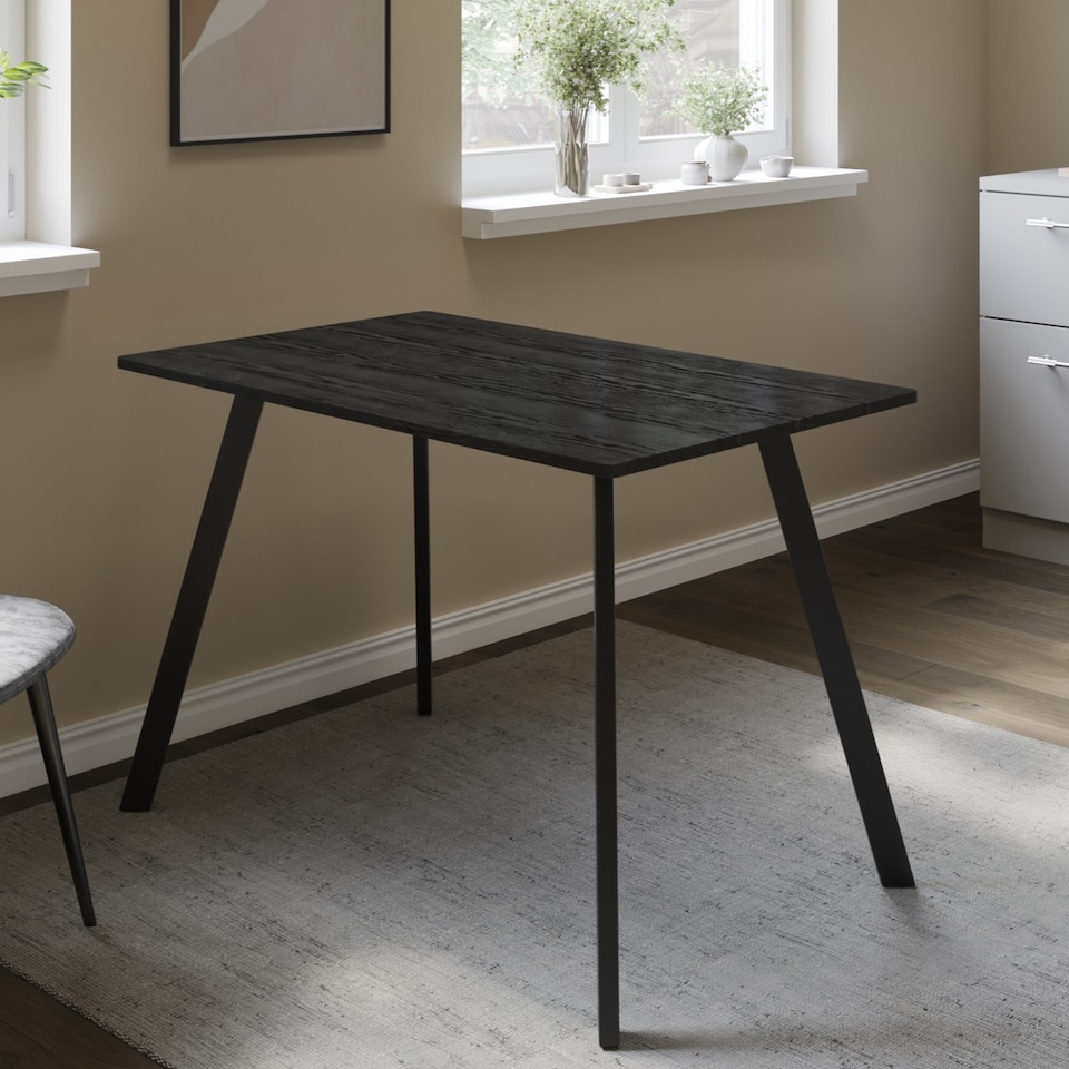 image 1 of 110cm Rectangular Dining Table with Metal Legs | Brown | Black Wood | 1