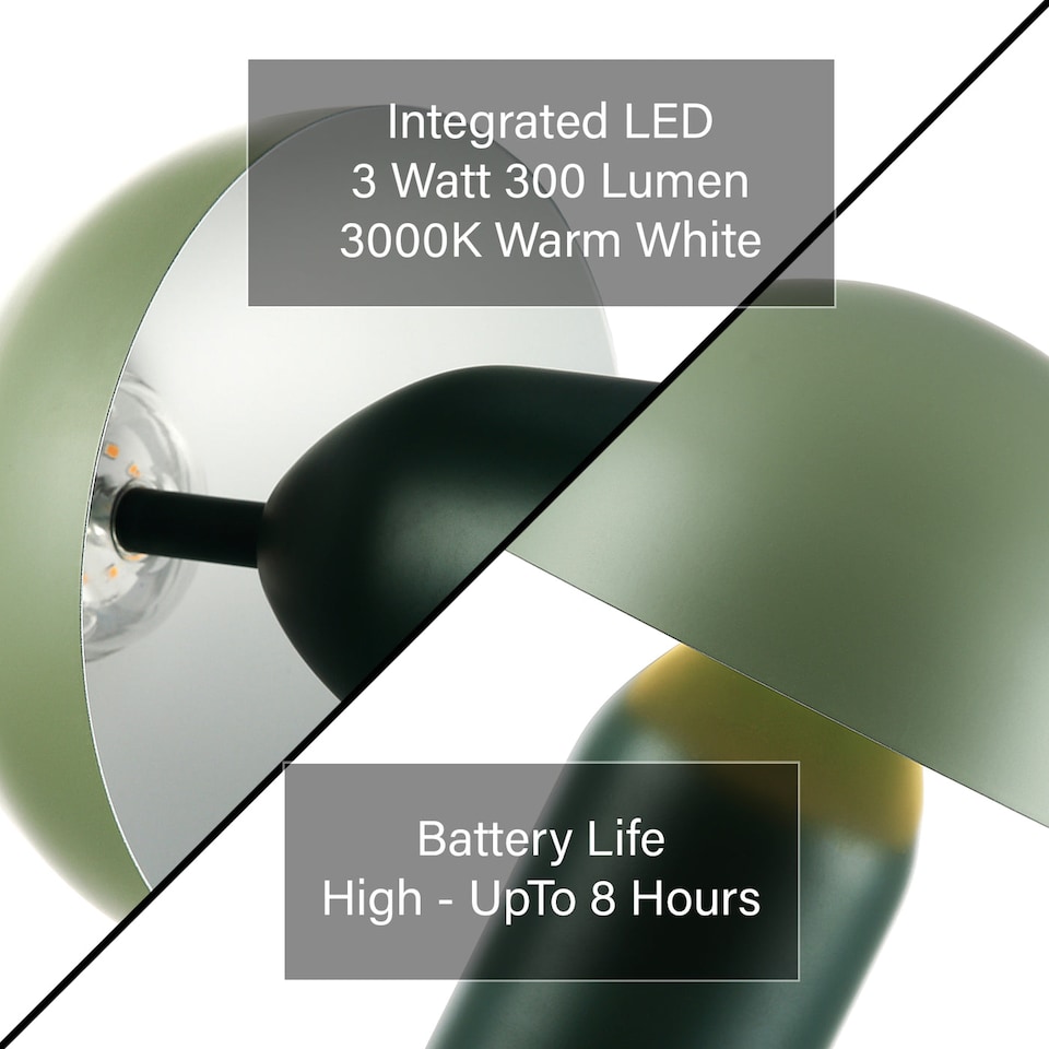 image 1 of Modern Rechargeable Mushroom Table Lamp in Forest and Olive Green - Touch Dimmer | Green
