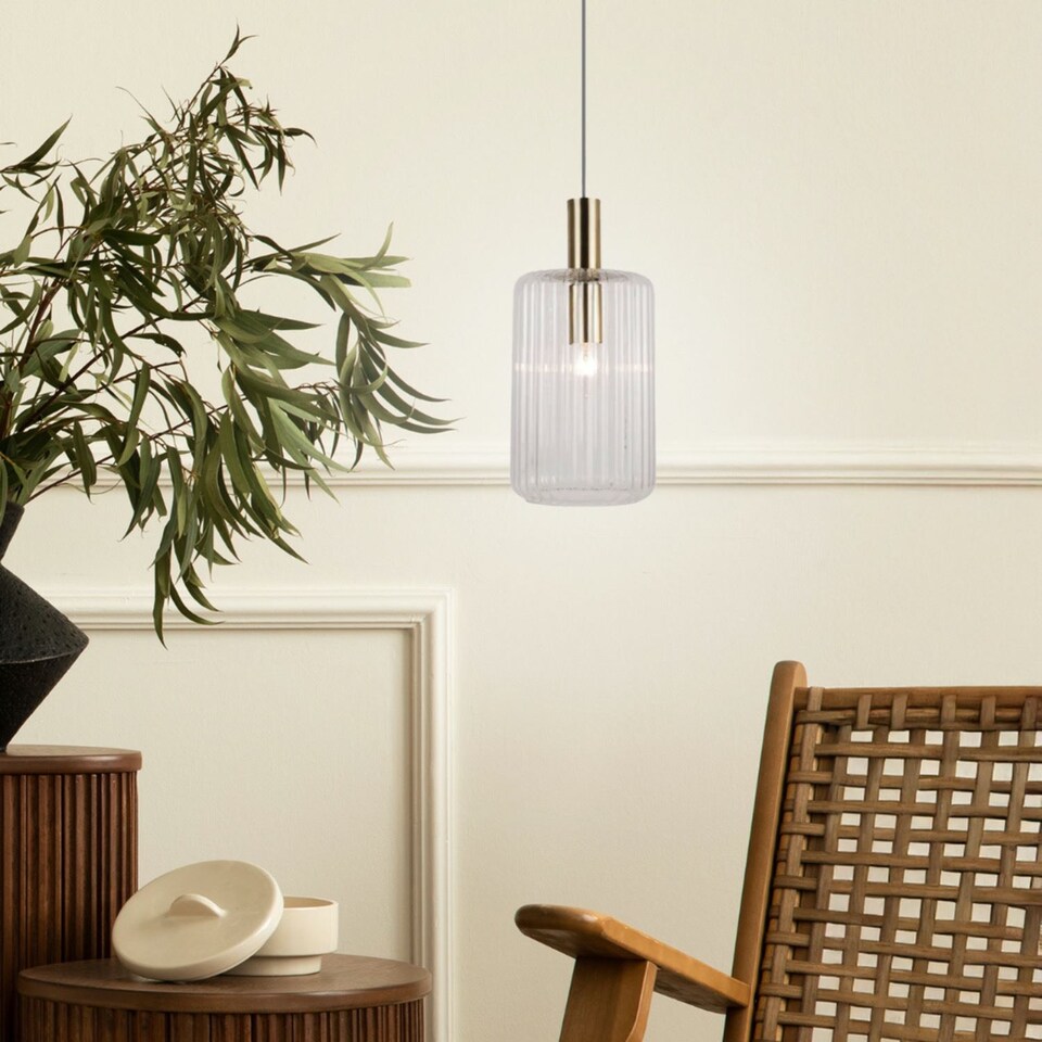 image 1 of Fluted Glass Design Pendant Fitting Finished with Clear Glass and Bronze Effect Colour | Bronze | Clear | 1