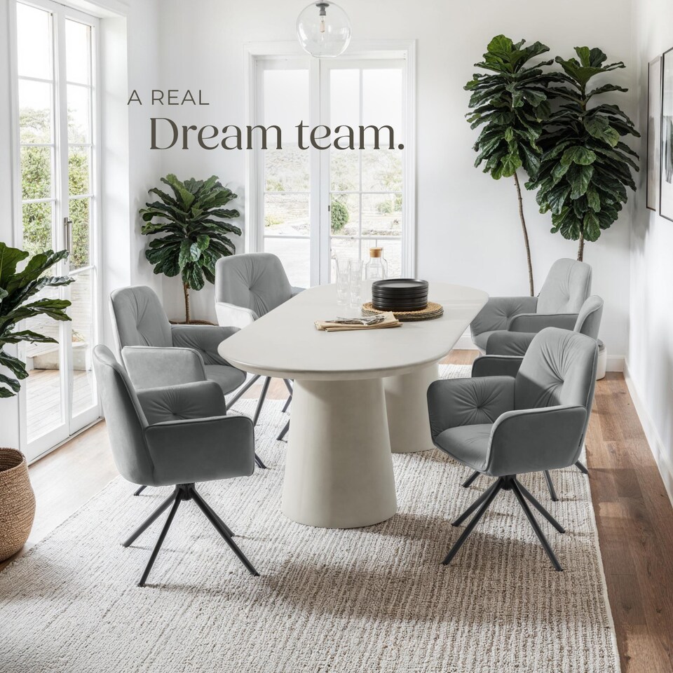 image 1 of Swivel Chair Lenia - upholstered, padded, 56.5 x 54 x 86 cm | Grey | Velvet look anthracite/black | 2