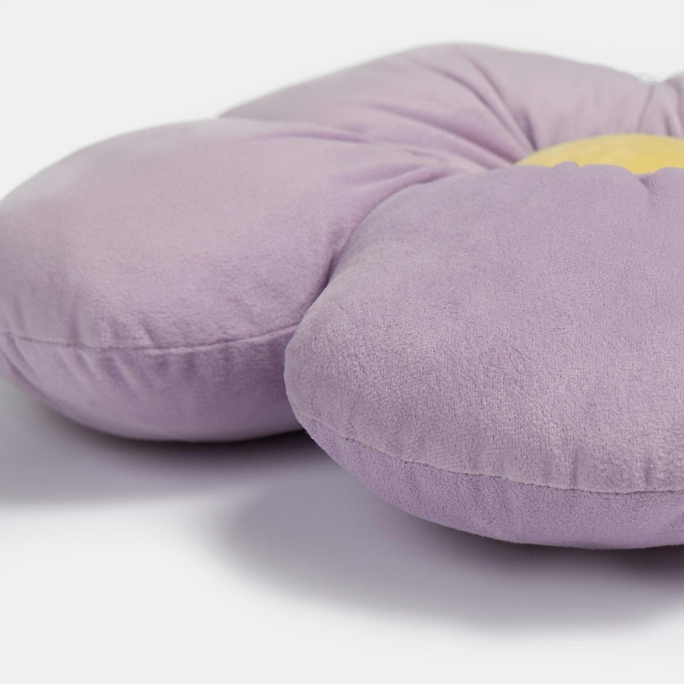 image 1 of OHS Flower Shaped Plump Filled Scatter Cushion, 40x40cm - Lilac/Yellow