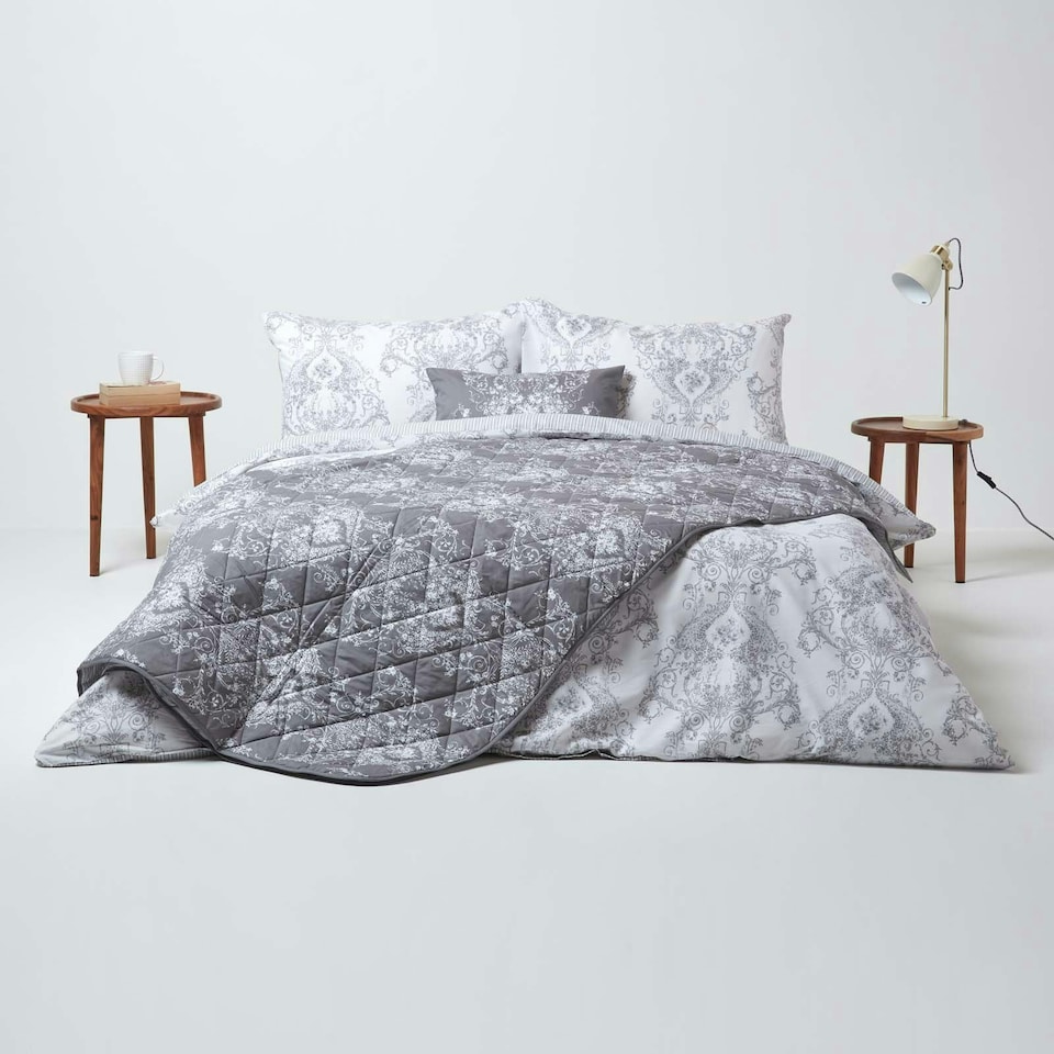image 1 of Homescapes French Toile Patterned Duvet Cover Set, Double | Grey