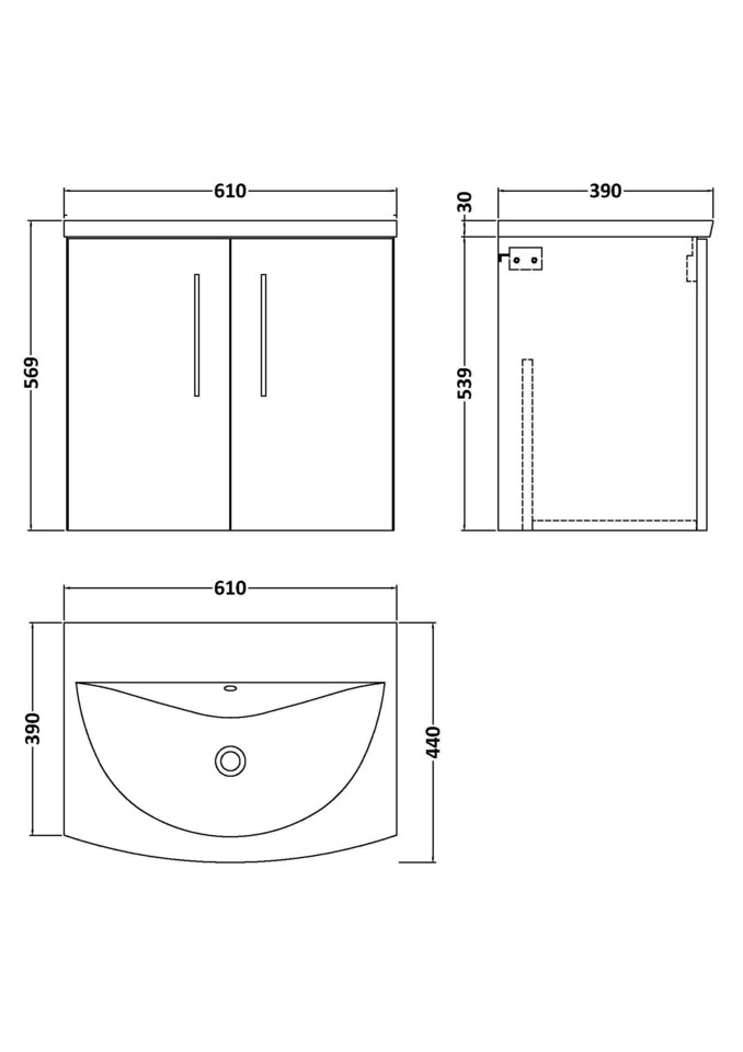 image 1 of Balterley Modern Bathroom Furniture Cabinet Wall Hung 2-Door Vanity & Curved Wash Basin | Brown | Solace Oak