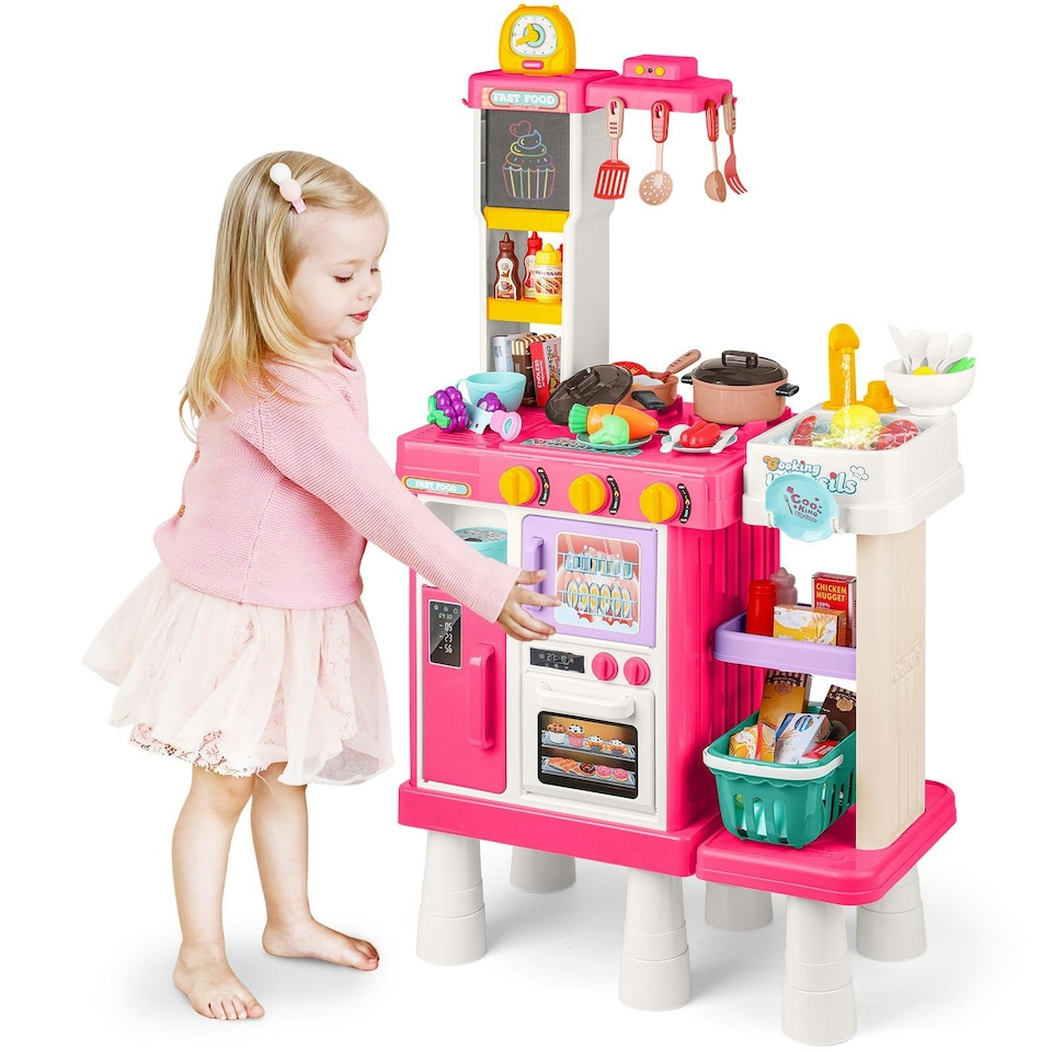 image 1 of Large Kitchen Playset for Kids (Pink) - Pretend Cooking Toy Gift for Boys & Girls