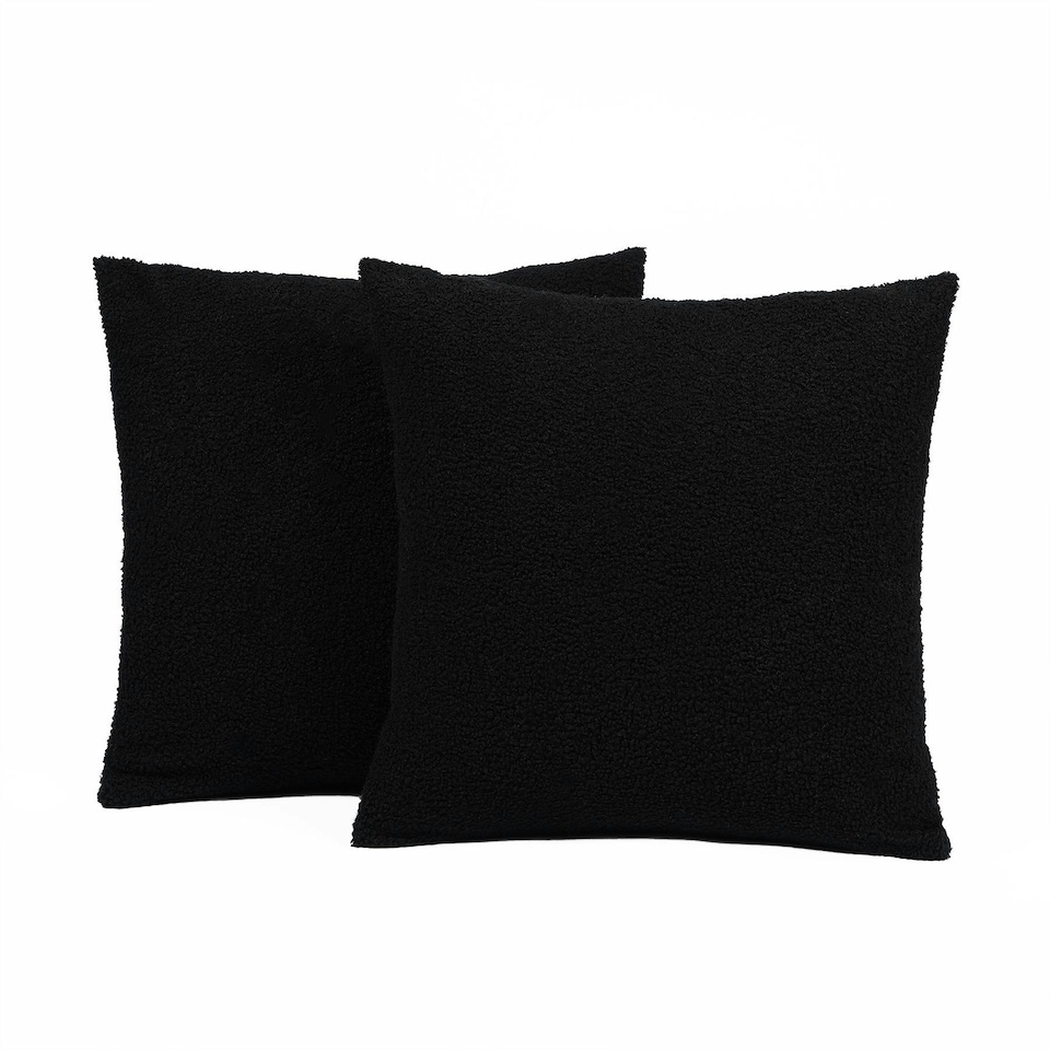 image 1 of OHS 2 x Soft Boucle Fleece Cushion Covers, 45x45cm - Black
