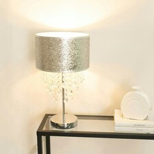 ValueLights Bonita Silver Glitter Droplet Shade Table Lamp & Bulb Silver
