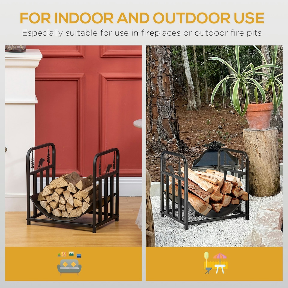image 1 of Outsunny Firewood Log Rack Fireplace Log Holder w/ Handles Outdoor Indoor Black