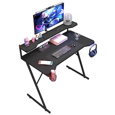 House of Home Gaming Desk with Monitor Stand Carbon Fibre Top Black 118cm | Black | 1
