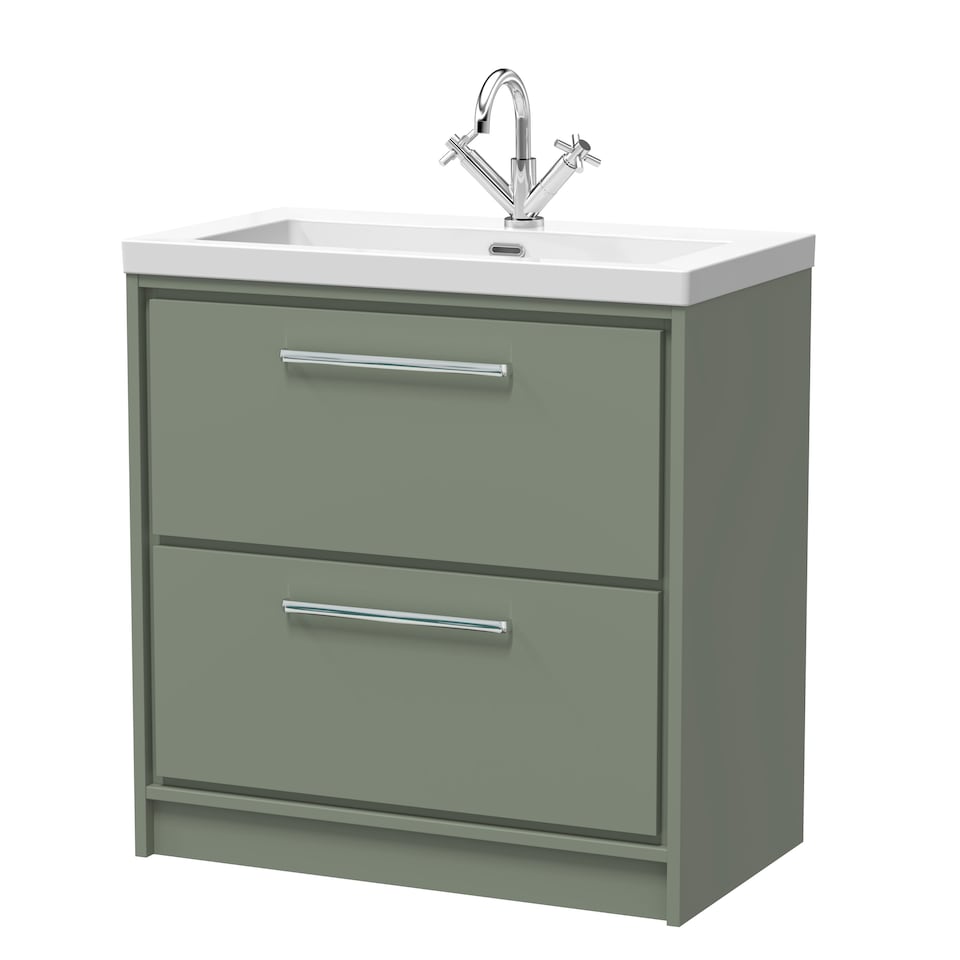 image 1 of Balterley Modern Bathroom 2 Soft-Close Drawer Floor Standing Vanity Unit Fireclay Basin - 1 Tap Hole | Green | Reed Green | 845 x 813 x 462mm