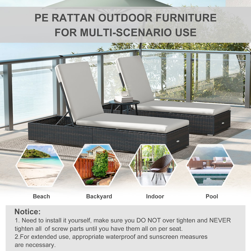 image 1 of Outsunny Rattan Sun Loungers Set of 2, Recliner Chairs, Adjustable Back, Brown | Brown