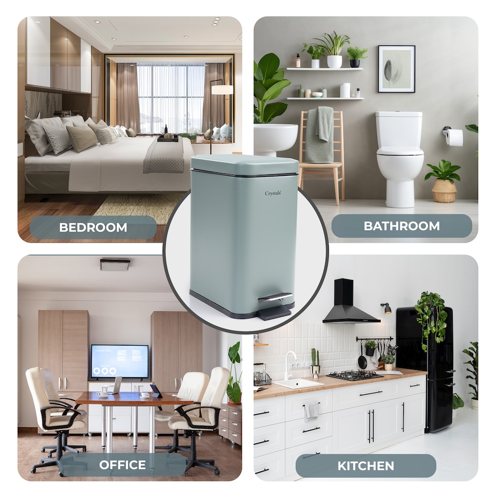 image 1 of 5L BATHROOM SLIM KITCHEN PEDAL RECTANGULAR BIN WASTE WITH SOFT CLOSING LID