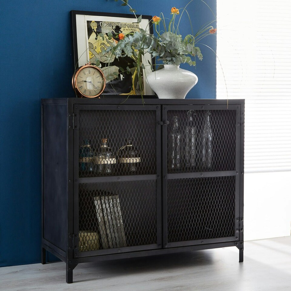 image 1 of Maren Dark Metal 2 Door Small Sideboard Black
