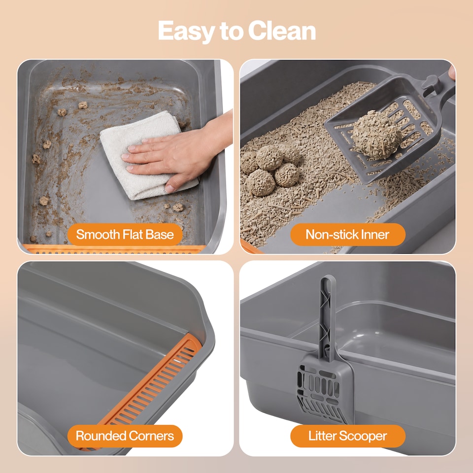 image 1 of Skylos Cat Litter Tray Spacious High Sided Low Entry Open Pan for Cats Grey