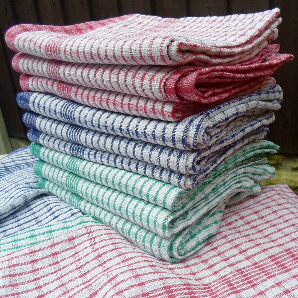 image 1 of Check Design Kitchen Tea Towel - Green | Green