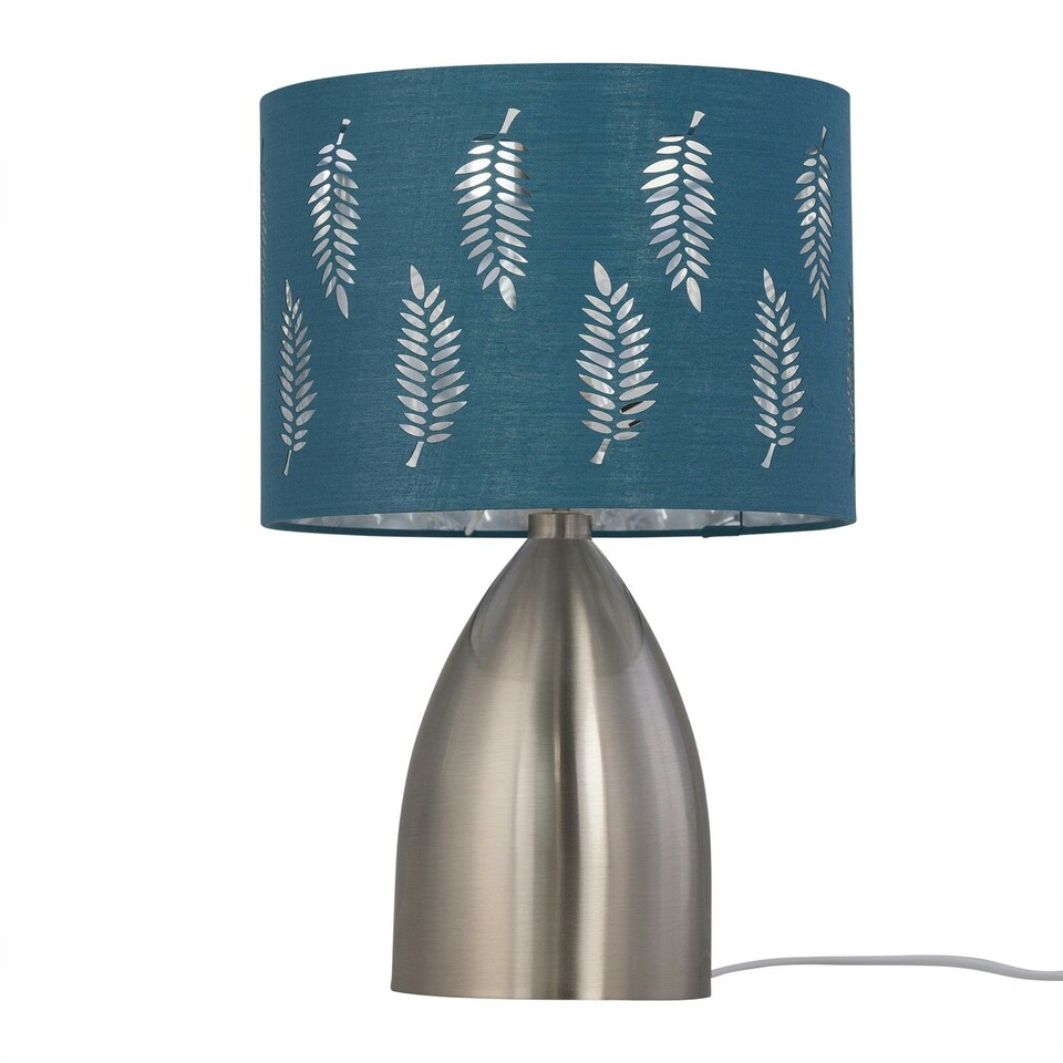 image 1 of First Choice Lighting Valentina Brushed Chrome Touch Lamp with Teal Fern Shade Silver | Green