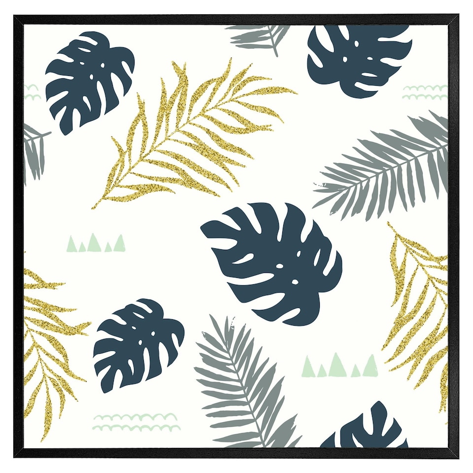 image 1 of Gold glitter & navy leaves (Picutre Frame) White | L