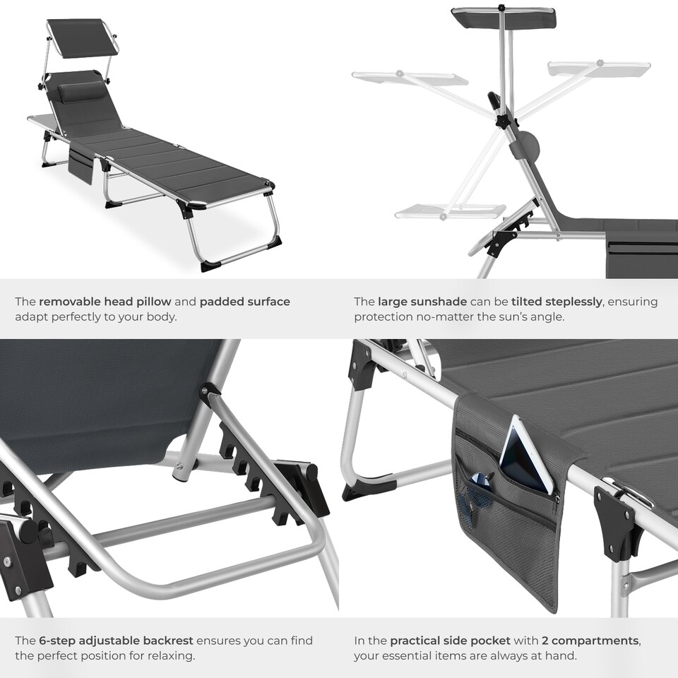image 1 of Lorella aluminum sun lounger, upholstered, foldable | Grey | grey | 1