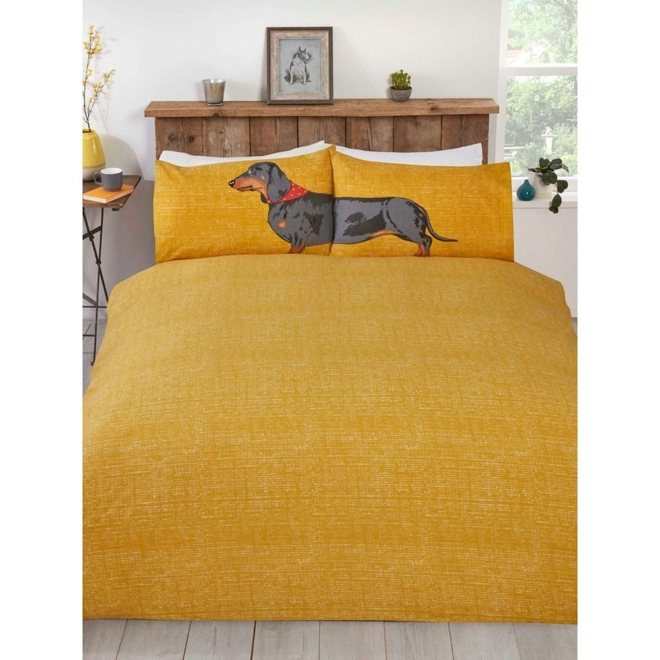 image 1 of Rapport Hello Sausage Duvet Cover Set - White/Yellow - Single | White | Single